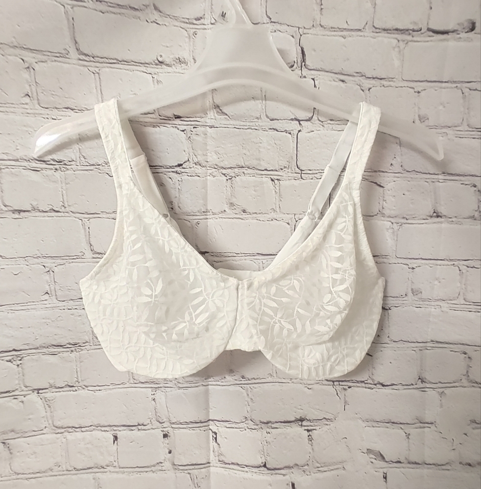 Olga Minimizer White Sheer Leaves Underwire 42DD